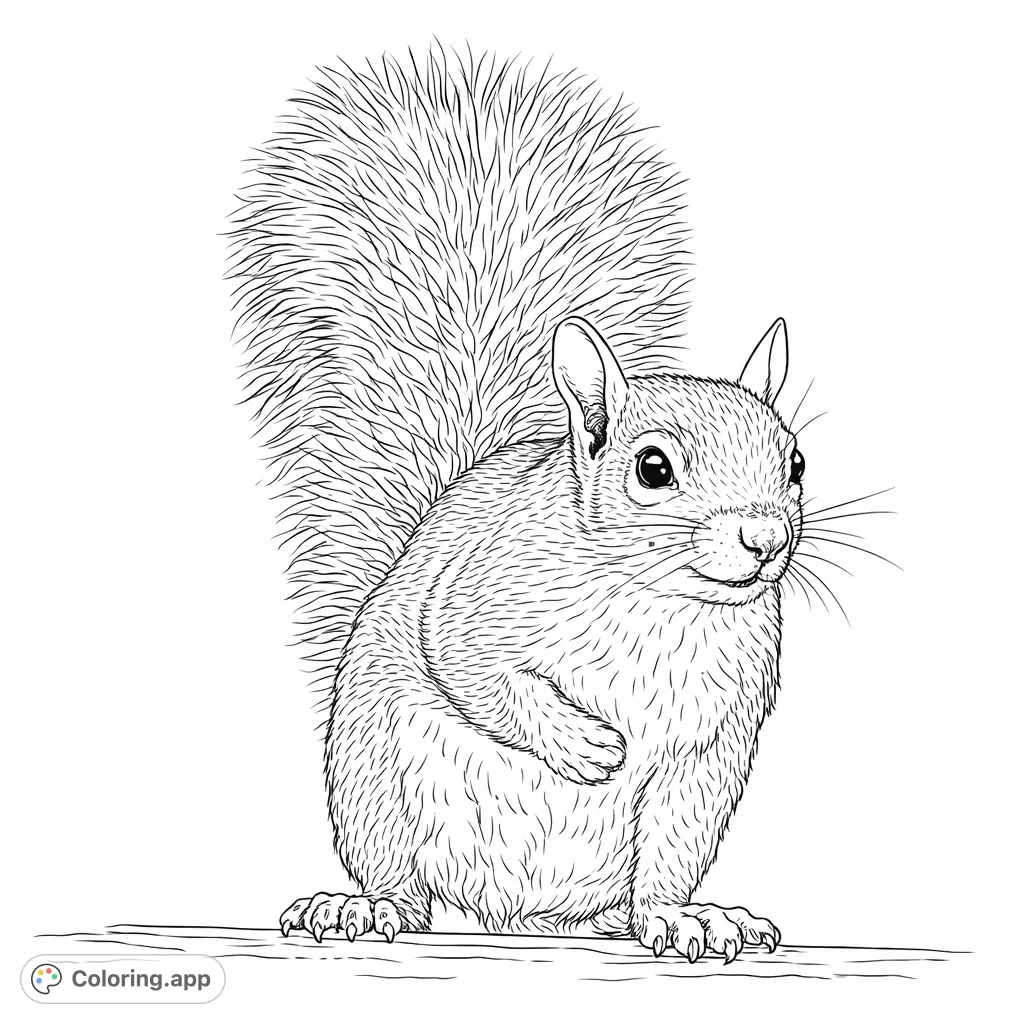 Capture the charm of a watchful squirrel with this realistic free printable coloring page. Perfect for nature lovers and detailed coloring enthusiasts!