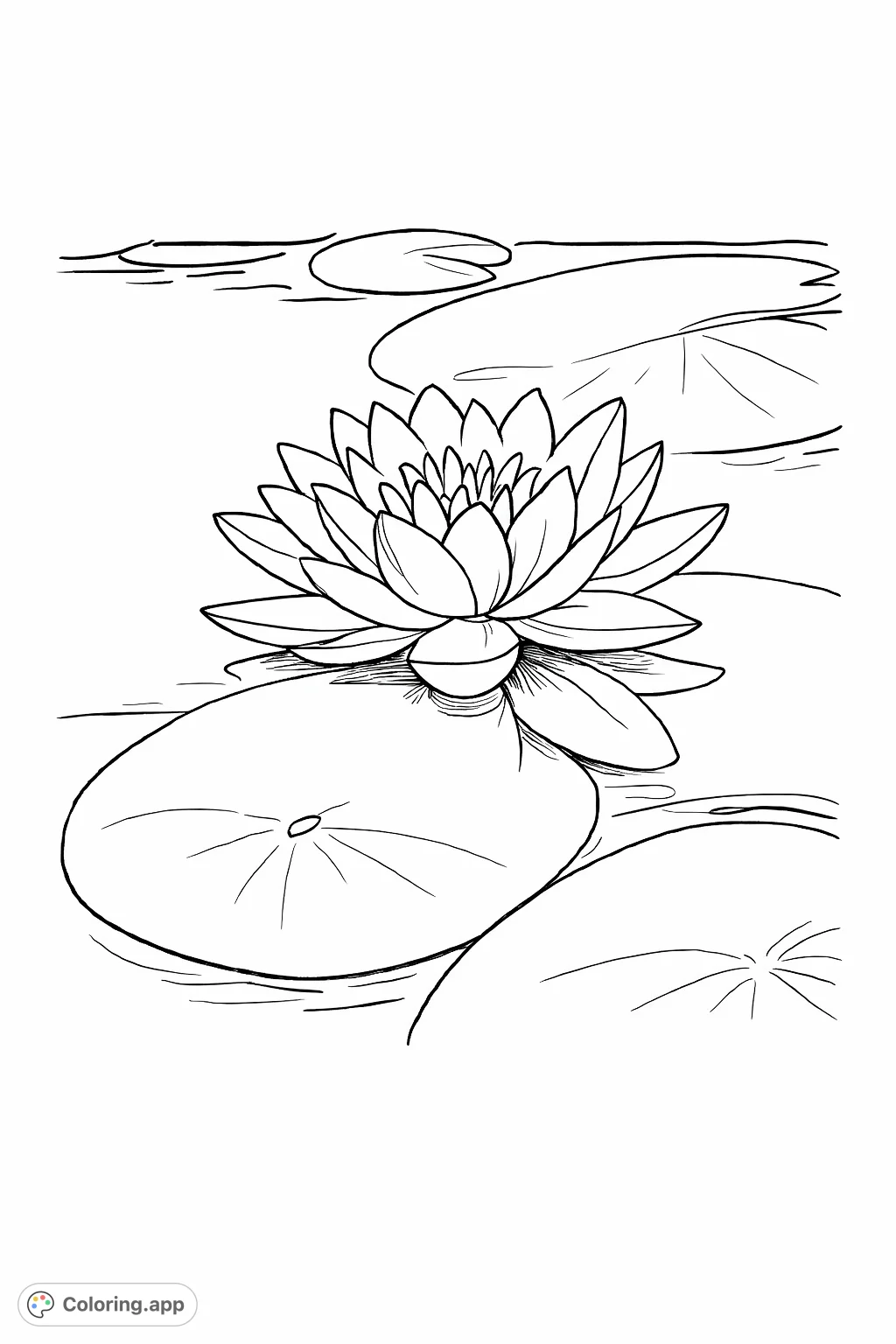 Discover tranquility with this serene water lily bloom. A beautiful flower floats on calm water amidst lily pads, ready for your artistic touch.