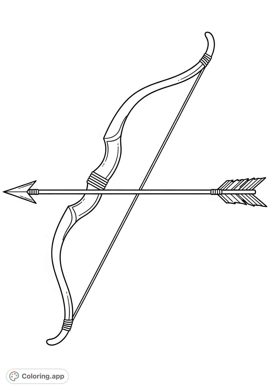 A simple and elegant bow and arrow coloring page, perfect for all ages. Features classic archery equipment with clean lines, ready for your creative touch.