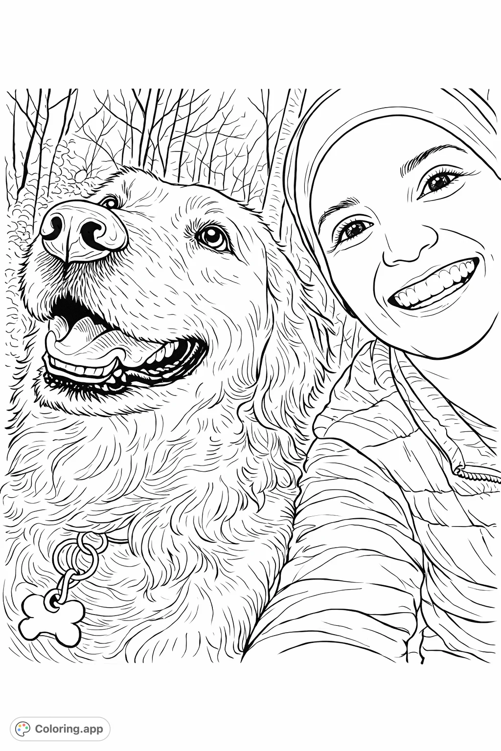 Happy Dog and Companion Selfie - Coloring.app