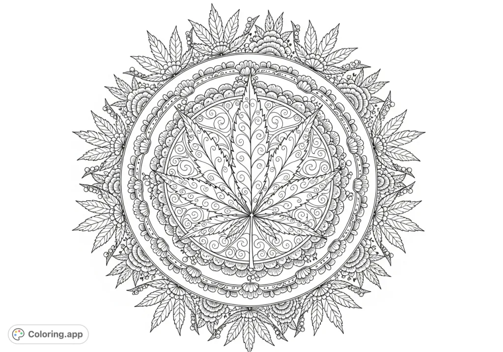 Cannabis Leaf Mandala Pattern - Coloring.app