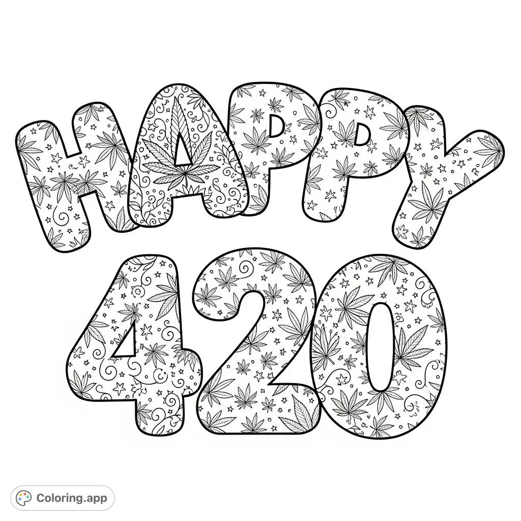 Happy 420 Patterned Lettering - Coloring.app
