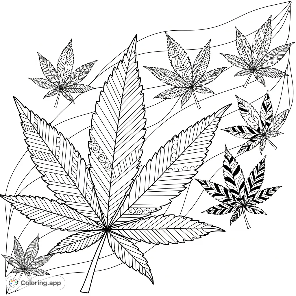 Intricate Cannabis Leaf Patterns - Coloring.app