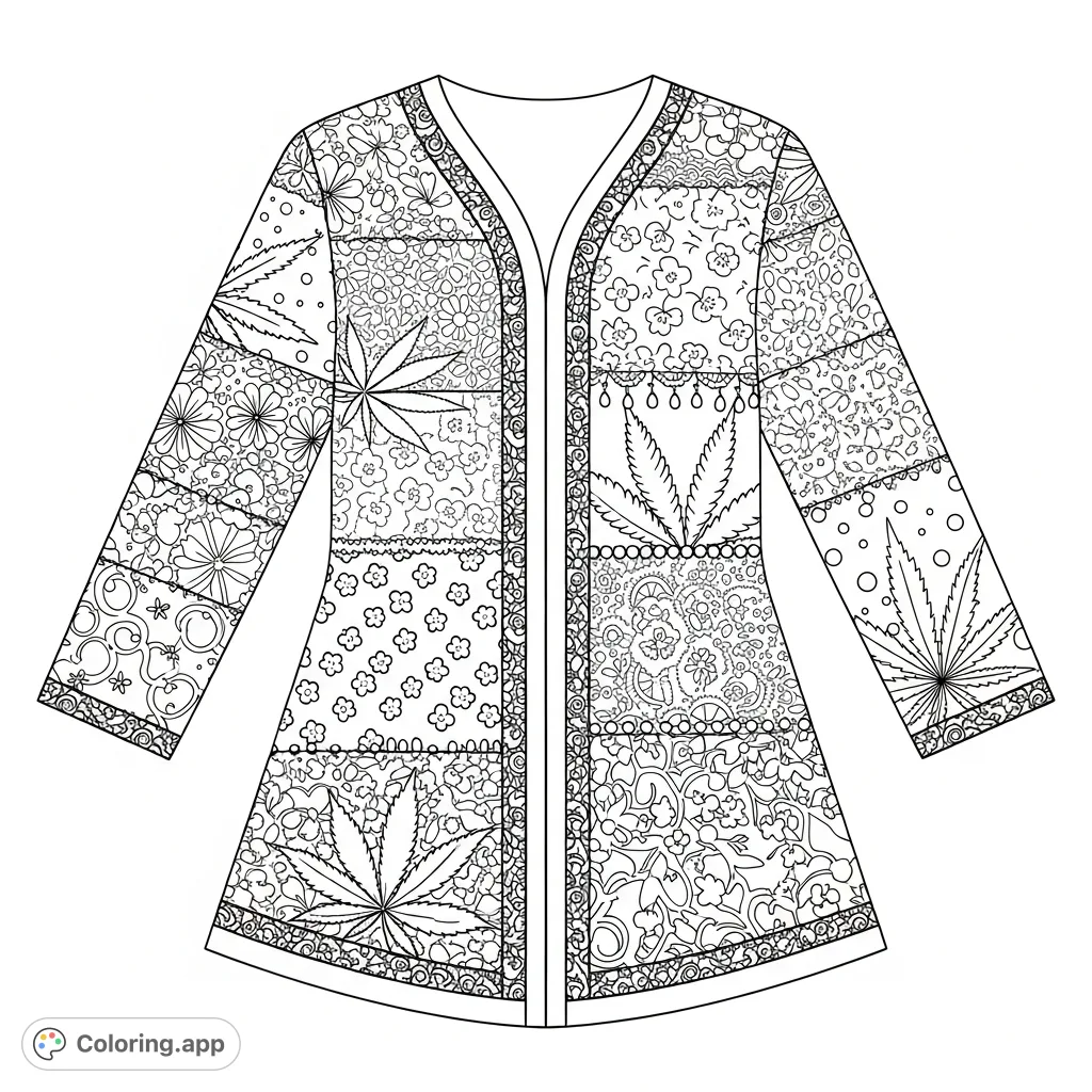 Discover a stylized garment featuring a meticulous patchwork of abstract botanical shapes and delicate feminine patterns, rich with lace and brocade textures.