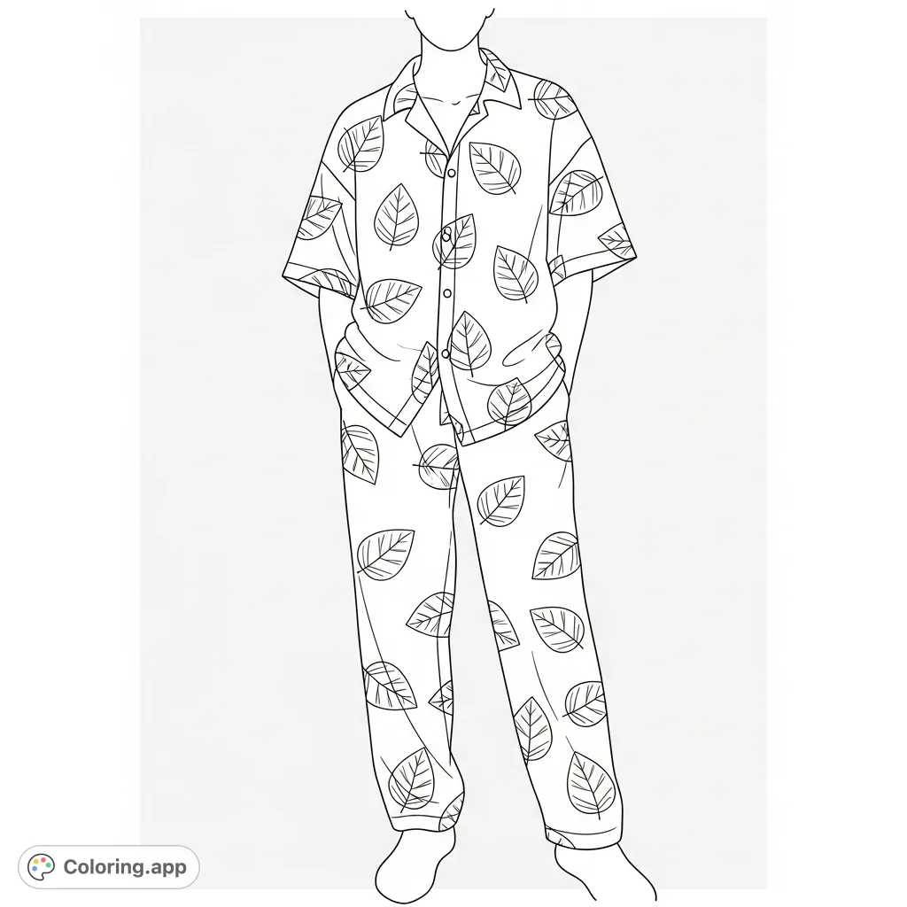 A stylish coloring page featuring a person in a two-piece outfit adorned with a bold, simplified marijuana leaf pattern, perfect for adult colorists.