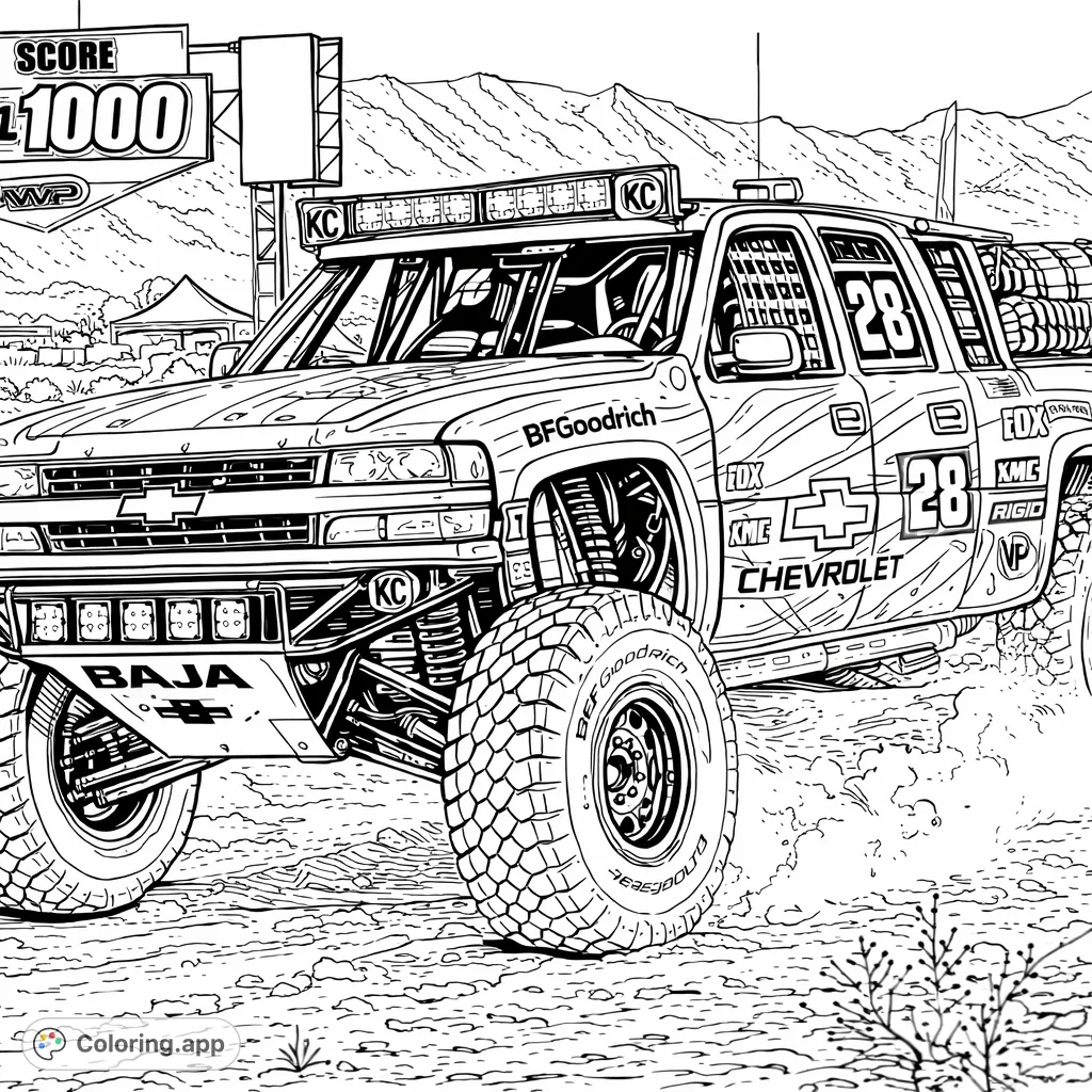 Experience the thrill of off-road racing with this detailed truck. Features robust design, massive tires, and dynamic dust trails, perfect for adventure enthusiasts.