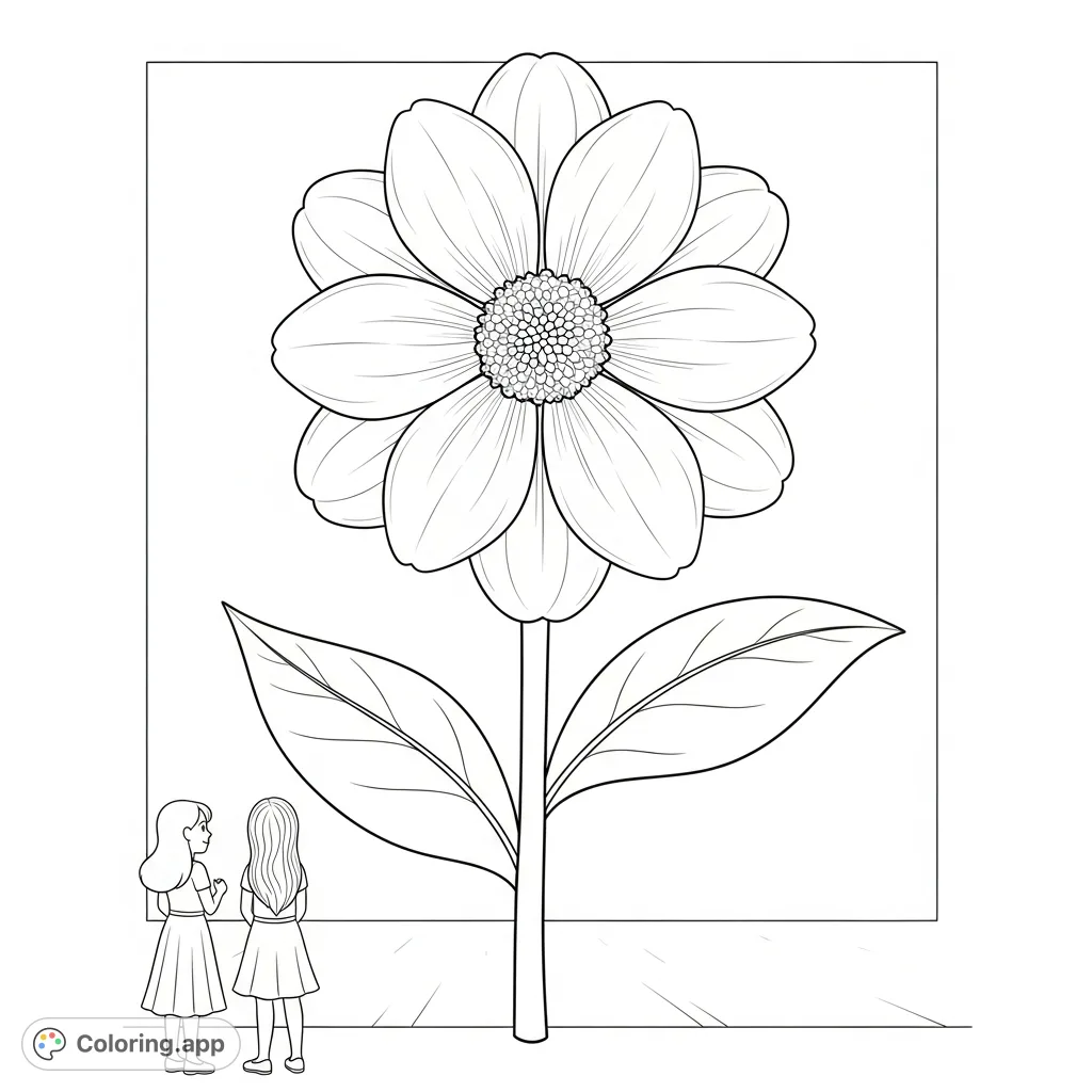 A beautiful, detailed blooming flower with lush petals and leaves, offering a serene nature coloring experience for all ages.