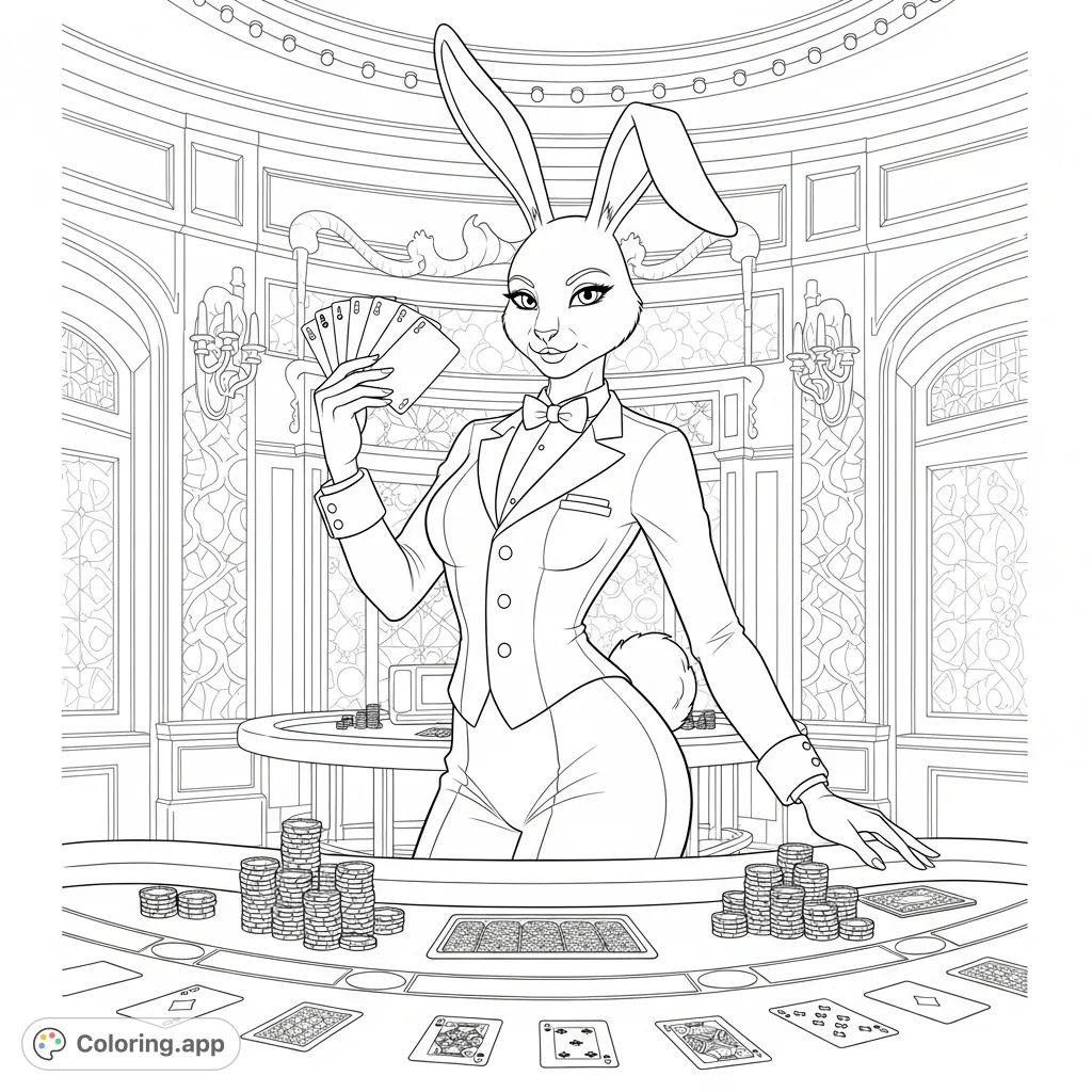 Bookmakers Color Pages Casino Bunny Card Dealer - Coloring.app