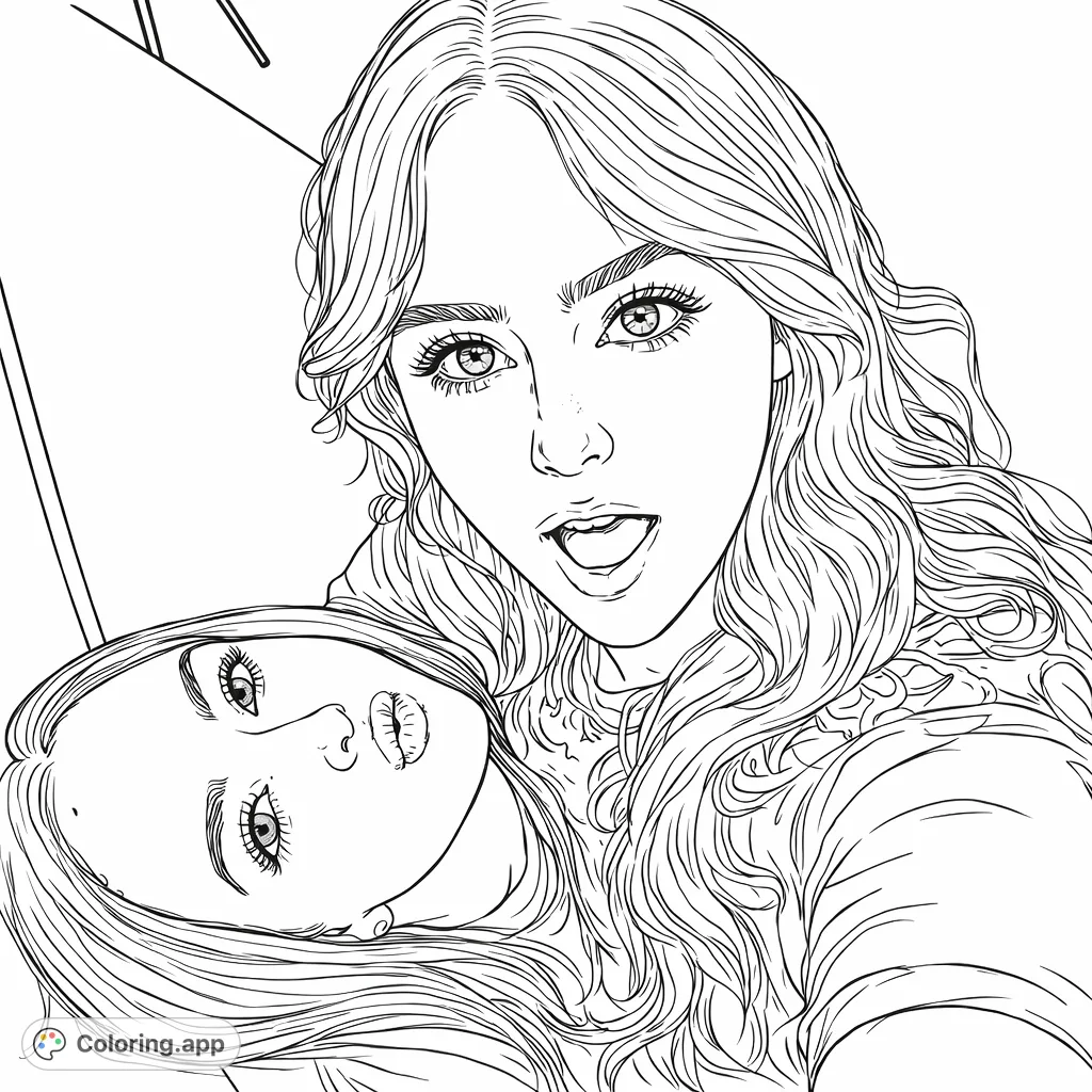 Capture the close-up bond of two expressive young women with intricate details like flowing hair, delicate facial features, and unique clothing patterns. A captivating portrait.