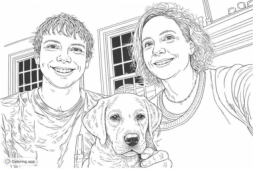 Capture a heartwarming moment with a smiling family and their adorable puppy. A delightful scene perfect for personalizing with your favorite shades.