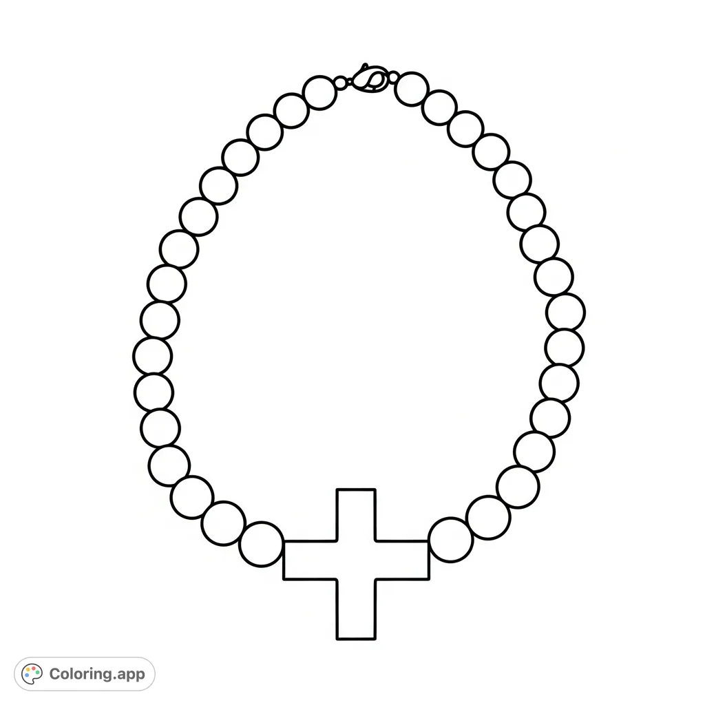 A delightful African round bead necklace for young artists. Features a single row of simple beads and a prominent cross in the center, perfect for coloring.