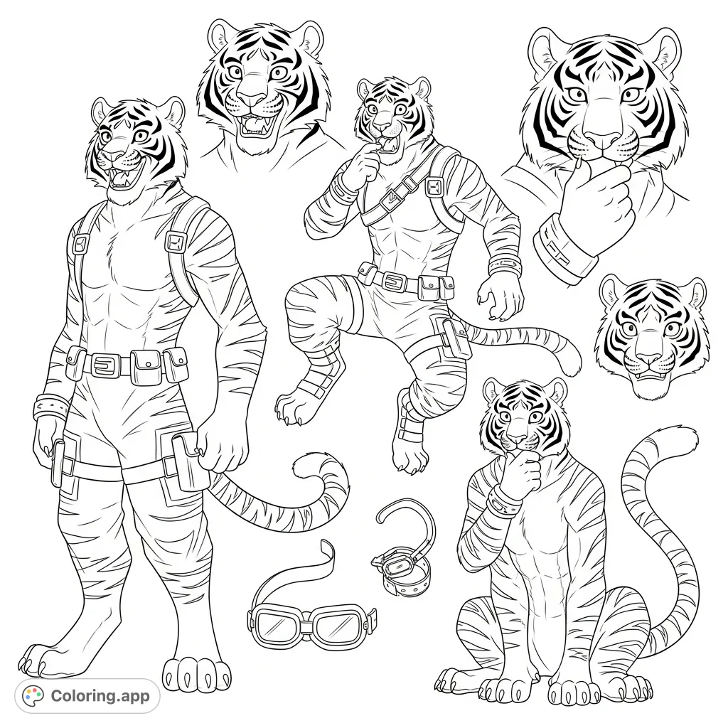 Tiger Character Reference Sheet - Coloring.app