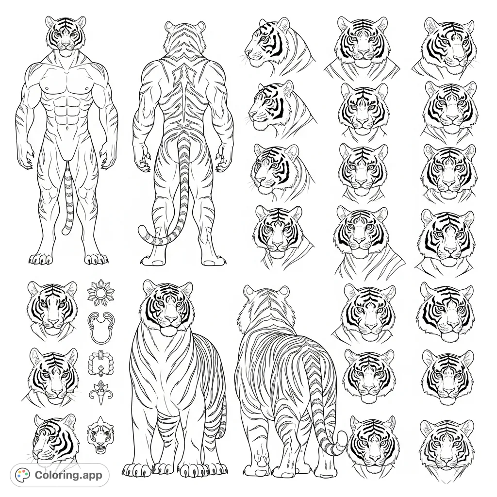 Tiger Reference Sheet Art - Coloring.app