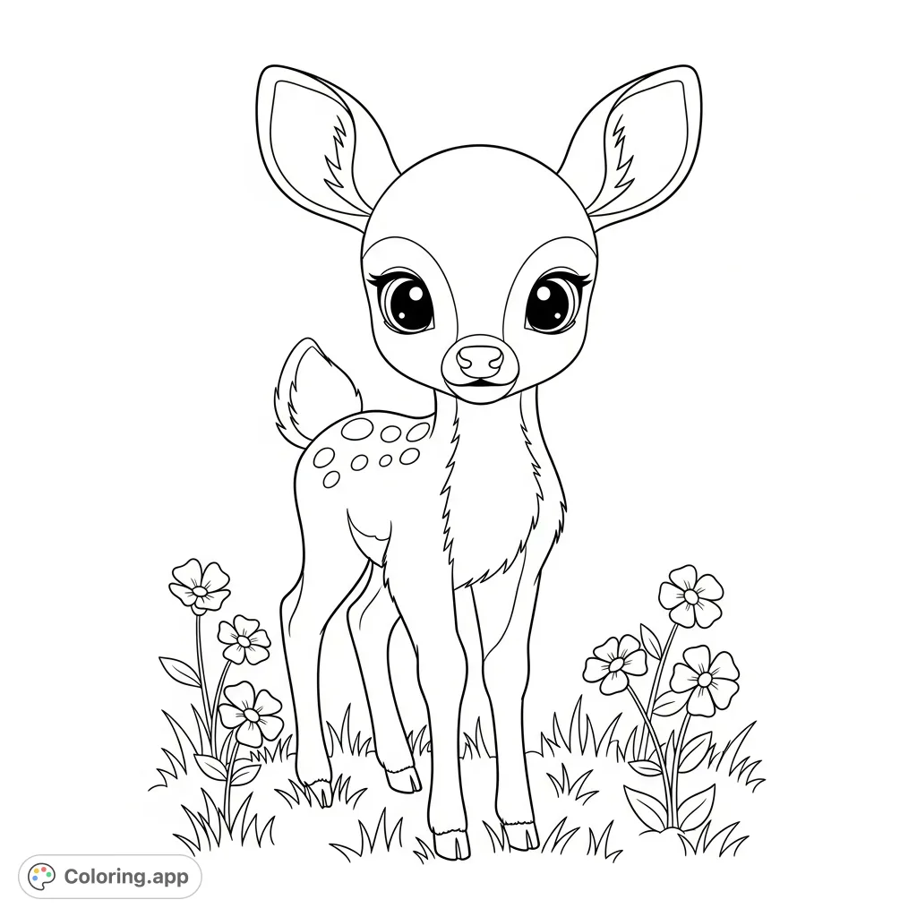 Simple Deer Color Pages Cute Baby Deer in Grass - Coloring.app