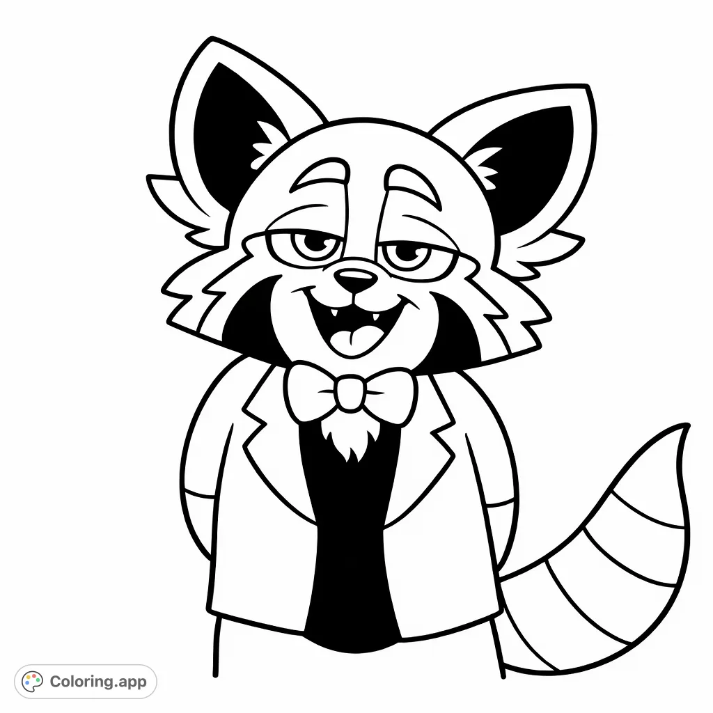 A charming cartoon red panda character, sporting a stylish bow tie and blazer, with an expressive smile, ready for your creative touch.