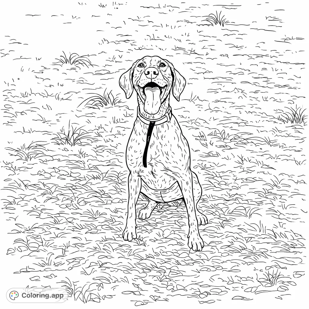 Capture the joyful spirit of a friendly spotted dog sitting attentively on a textured ground. Perfect for all ages to bring a beloved canine companion to life.