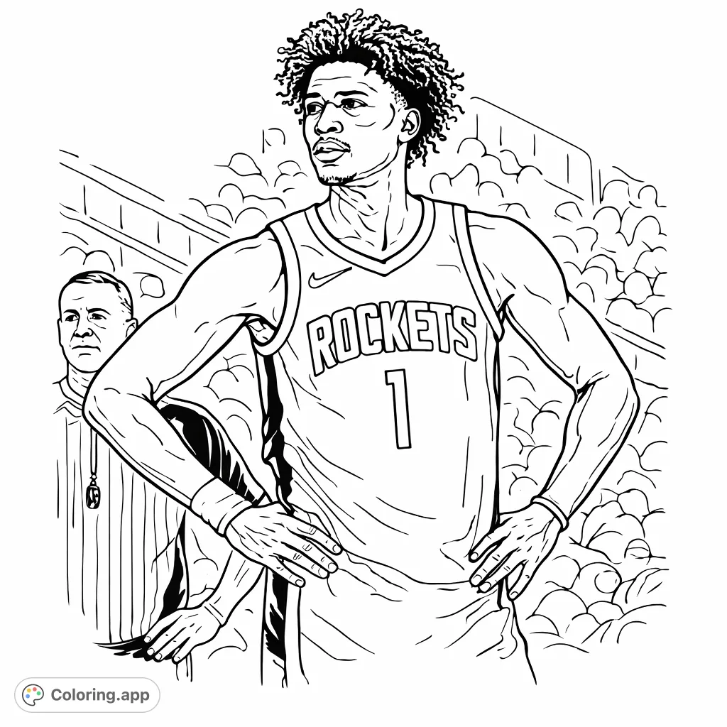 Capture the energy of a basketball star with this detailed coloring page. Features a player in a team jersey, perfect for sports fans to customize and bring to life.