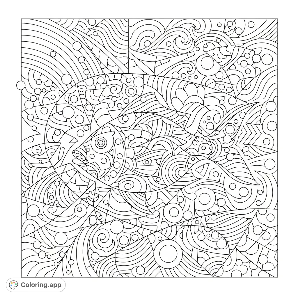 Hidden Fish Geometric Ocean - Coloring.app