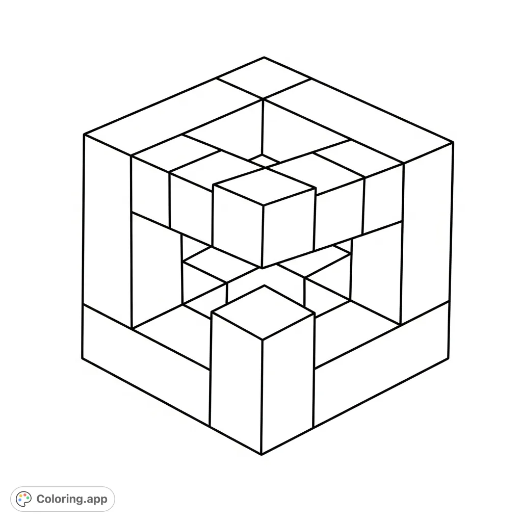 Explore a mind-bending impossible cube optical illusion. This geometric puzzle features paradoxical connections, offering a unique challenge for your artistic interpretation.