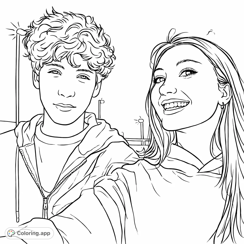 Capture the joy of friendship with this portrait of two smiling individuals. Perfect for expressing connection and warmth through your chosen hues.