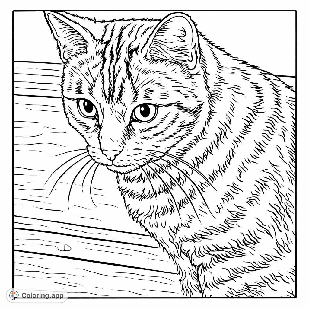 A charming close-up of a curious domestic cat, featuring detailed striped patterns and expressive features. Perfect for animal lovers and all ages.