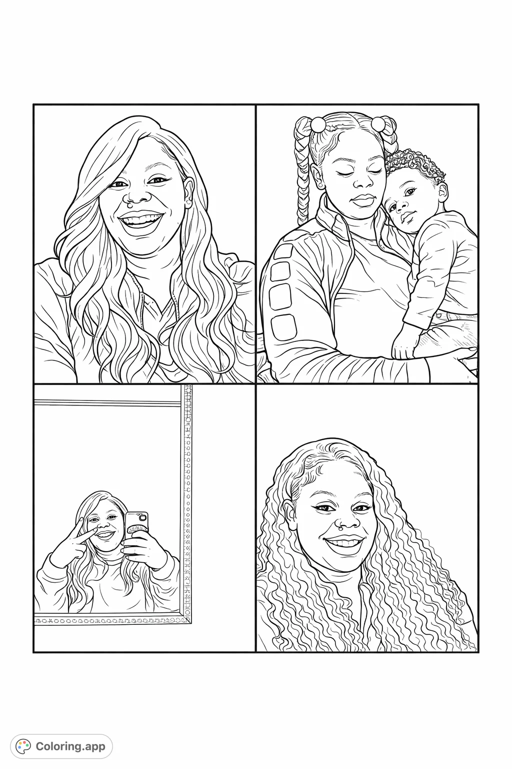 Explore diverse scenes of a woman's life, from candid smiles to tender moments with a child and playful selfies. A unique collection for creative expression.