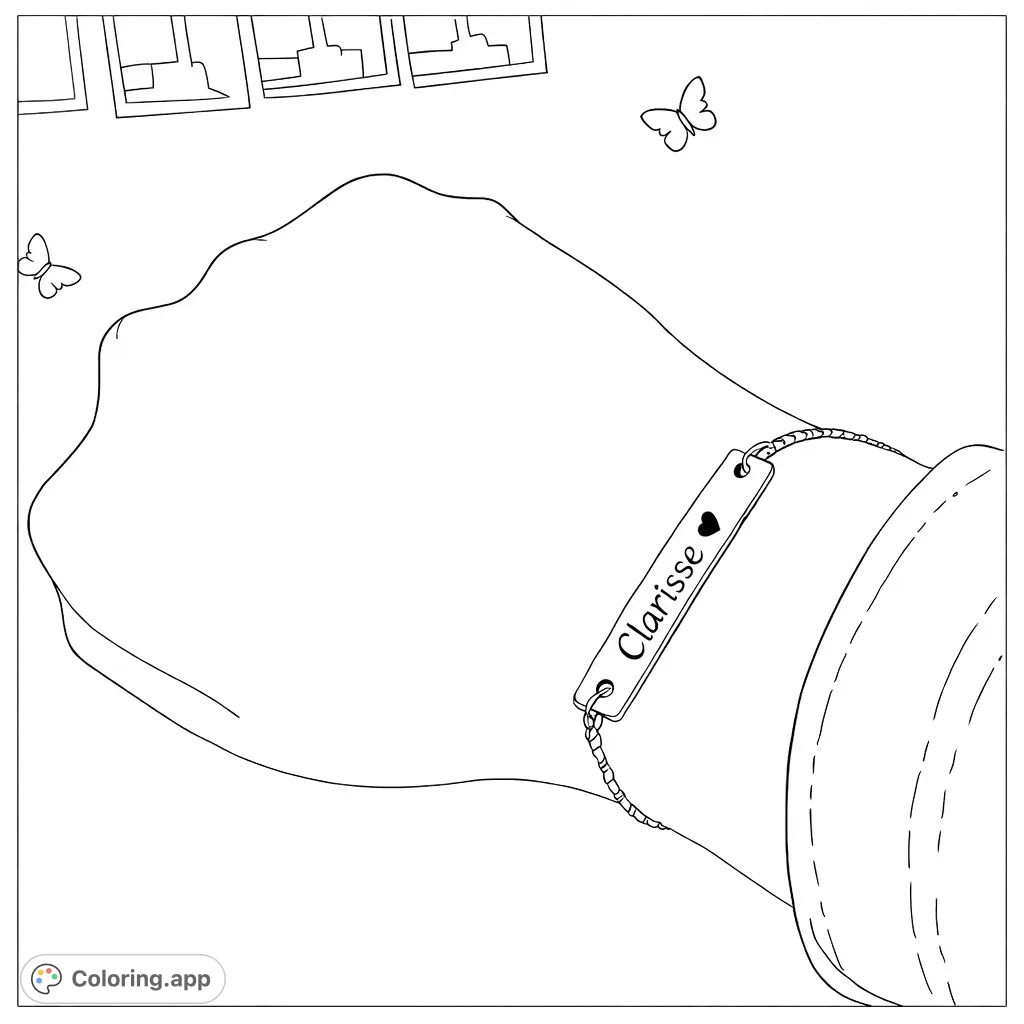 Color a delicate bracelet on a hand, featuring personalized engraving and a heart symbol. A charming and unique design for personal expression.