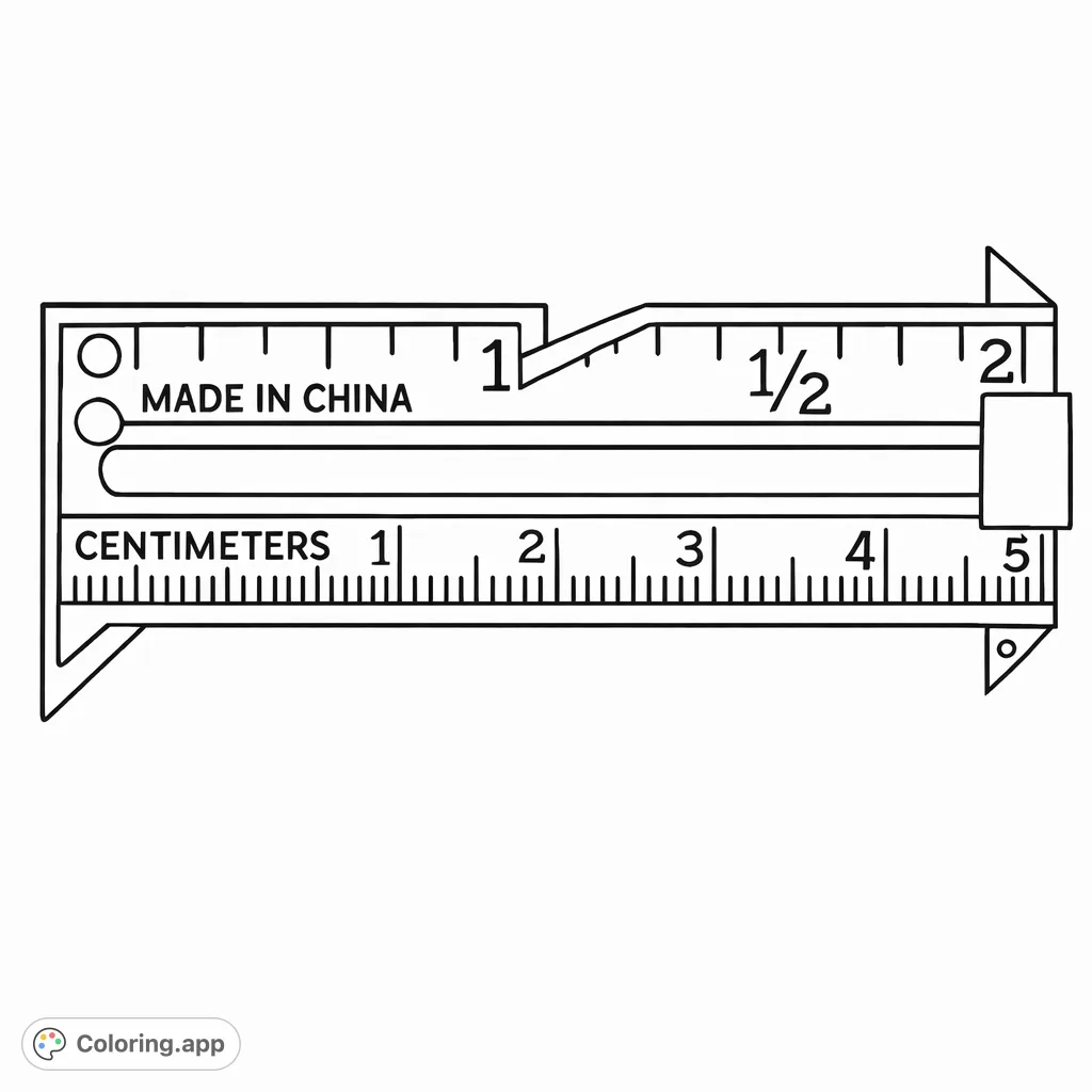 Detailed sewing gauge coloring page, perfect for craft enthusiasts and those who appreciate precision tools. Features inch and centimeter markings.