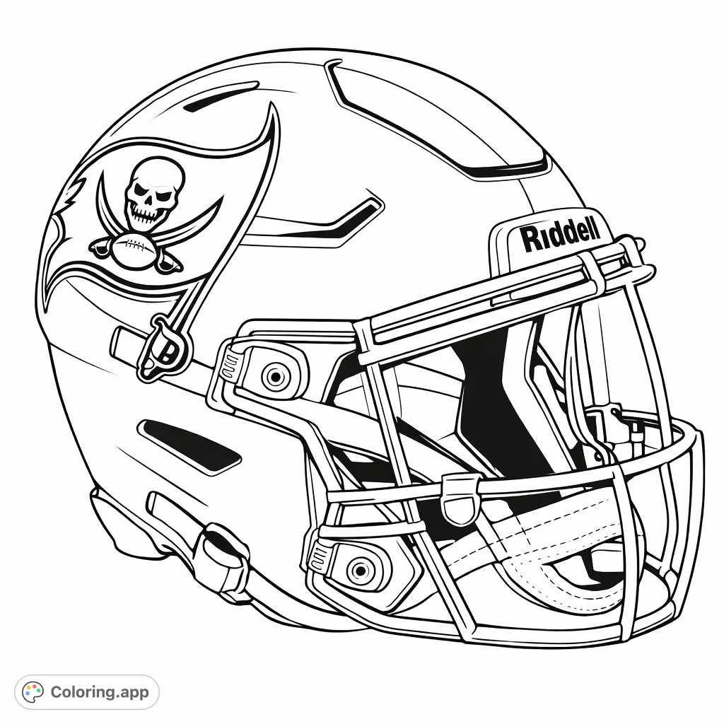 Color this iconic Tampa Bay Buccaneers football helmet! Featuring the skull and crossed swords logo, face mask, and visor. Perfect for any football fan.