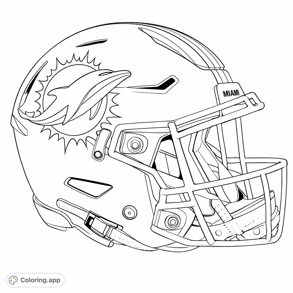Capture the spirit of American football with this detailed Miami Dolphins Football Helmet coloring page. Perfect for sports fans of all ages!