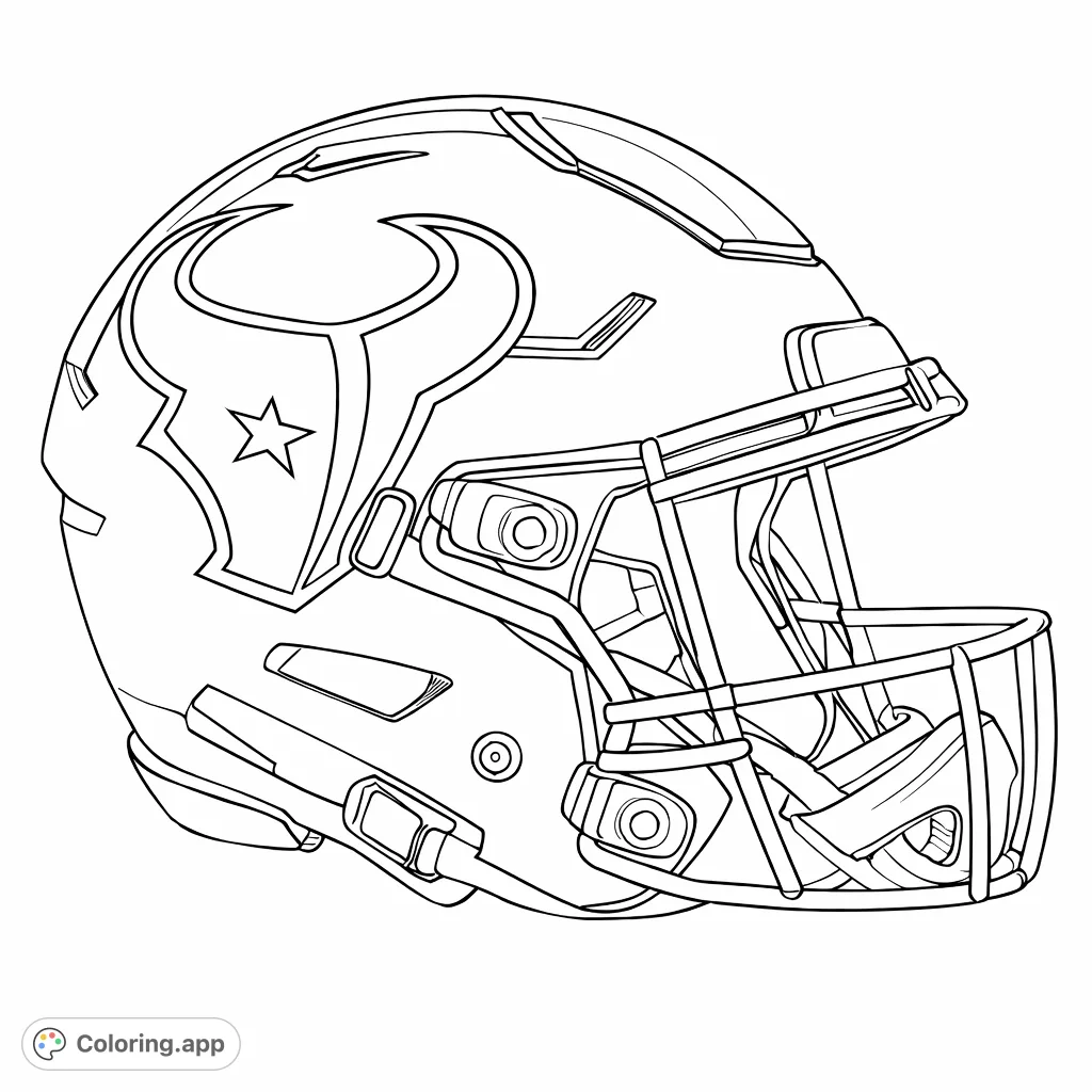 A detailed football helmet featuring a dynamic team logo and protective facemask, ready for you to color with your favorite team's shades.