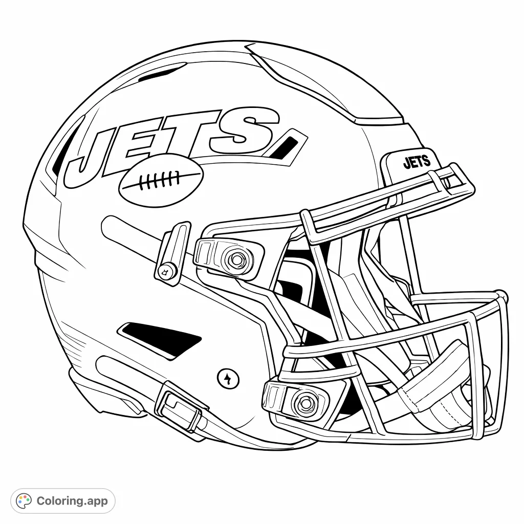 Gear up for gameday with this dynamic New York Jets Football Helmet coloring page! A detailed design for sports fans of all ages.