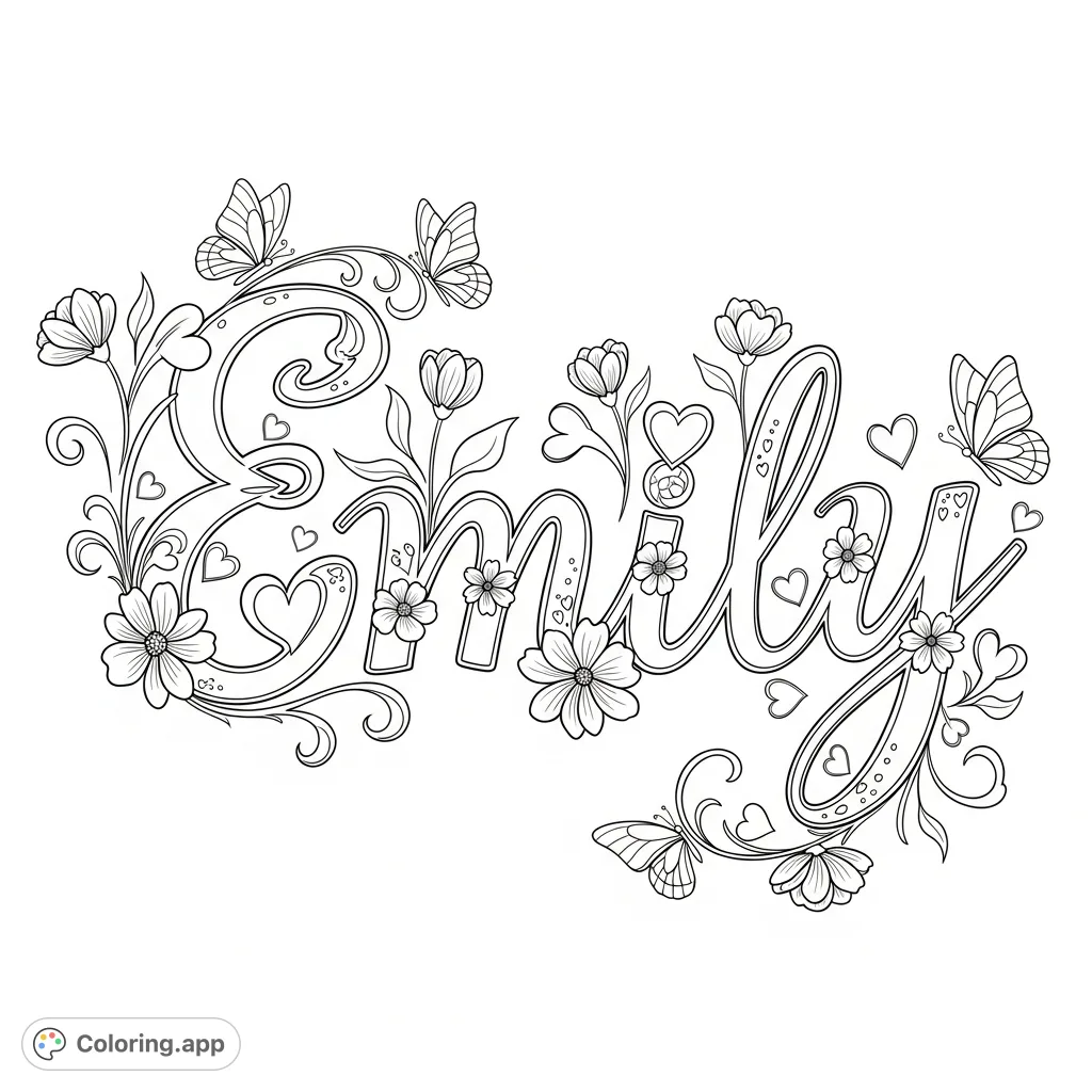 Emily Floral Script Design - Coloring.app