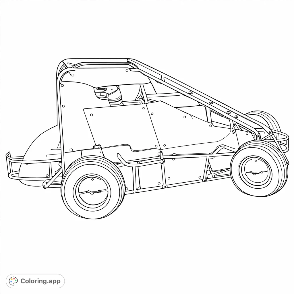 Unleash your creativity with this detailed sprint car coloring page! Perfect for race fans to customize with vibrant team colors and unique designs.
