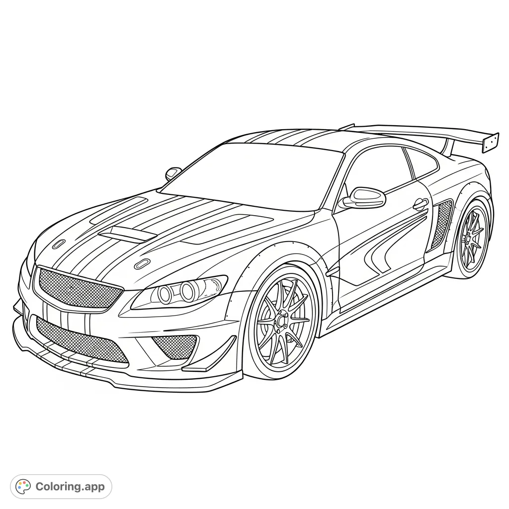 Dive into high-speed fun with this sleek race car. Featuring bold stripes and a dynamic swoosh design, it's perfect for anyone loving vehicles and speed.