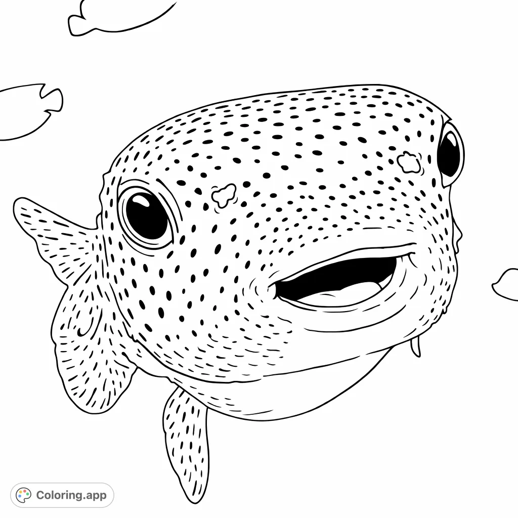 Dive into an ocean adventure with this charming spotted pufferfish coloring page. Perfect for marine life enthusiasts of all ages!