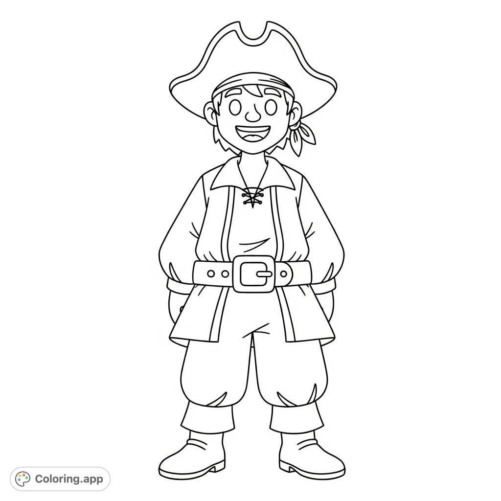 Sail into fun with this smiling pirate coloring page! A cheerful captain awaits your colors, perfect for young adventurers to bring to life.