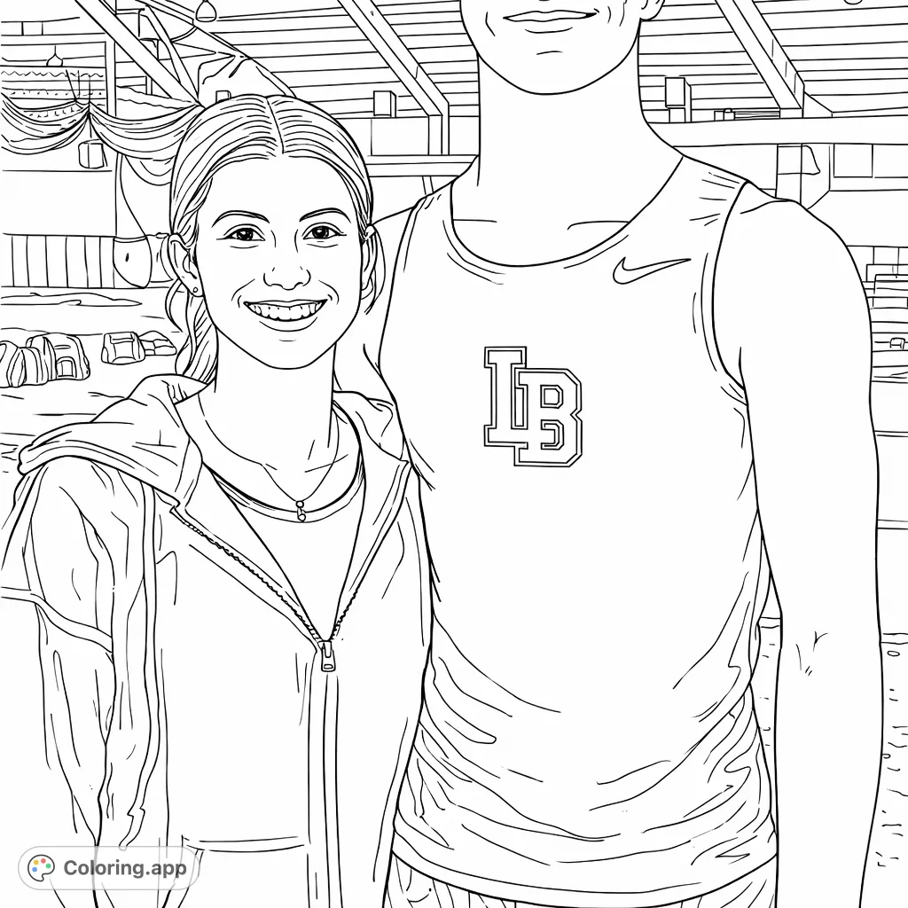 A friendly pair stands at an indoor athletic facility, ready for activity. Perfect for sports enthusiasts to personalize with their favorite team patterns.