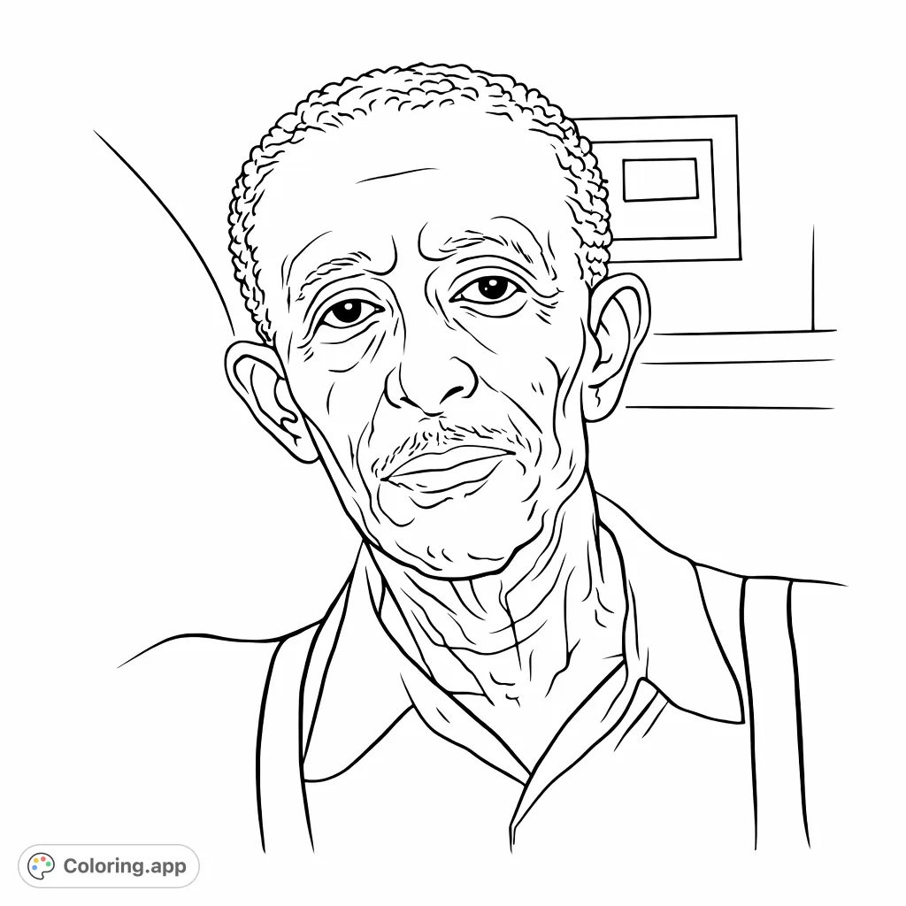 A classic portrait of a man with a mustache and suspenders, offering a refined subject for a coloring page. Ideal for detailed coloring.