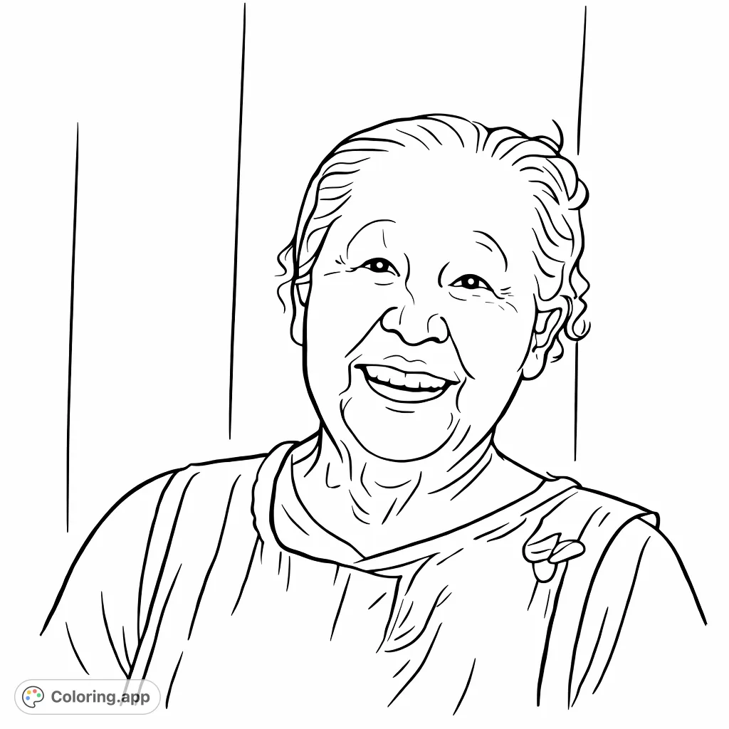 A heartwarming portrait of an elder, featuring a gentle smile and detailed facial expressions, offering a serene and personal coloring experience.