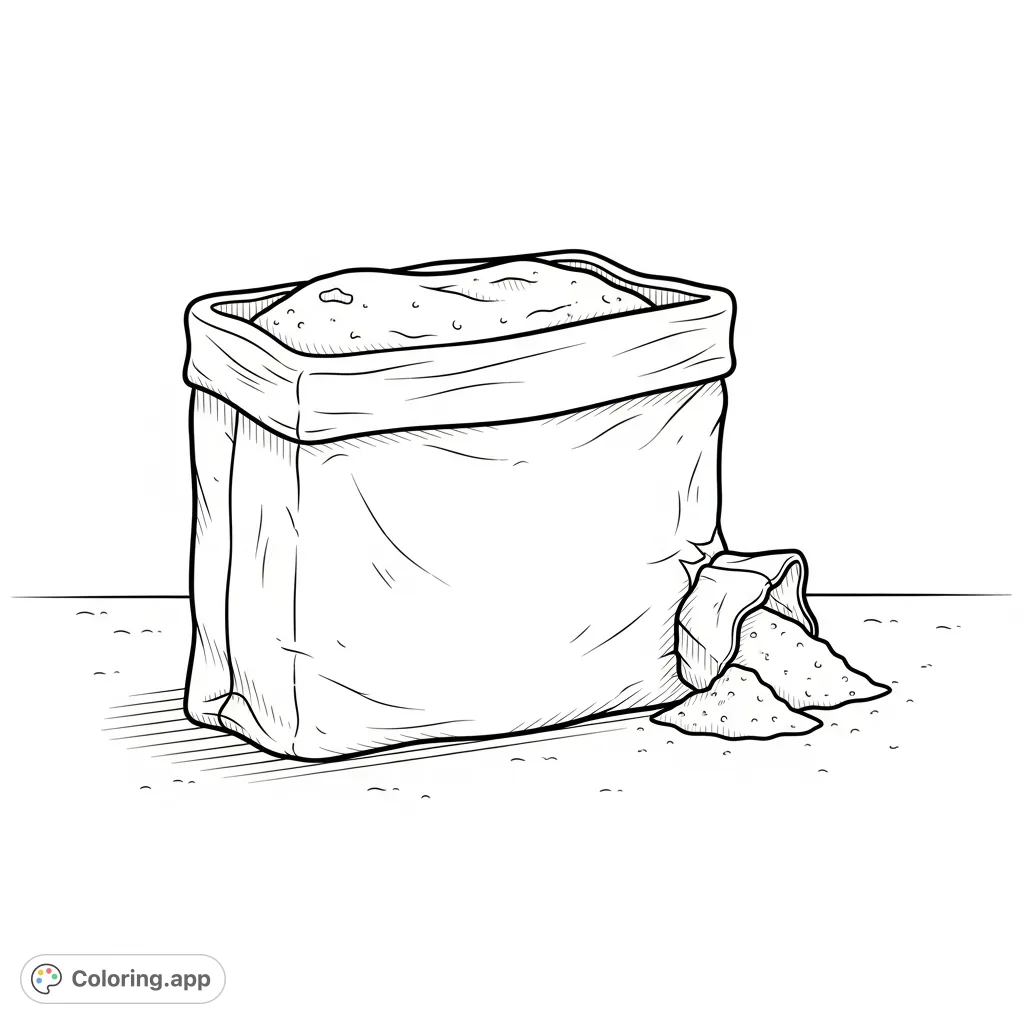 A comforting powdered sugar coloring page. Capture the subtle textures of the bag and the soft, fine powder, perfect for a relaxing coloring session.