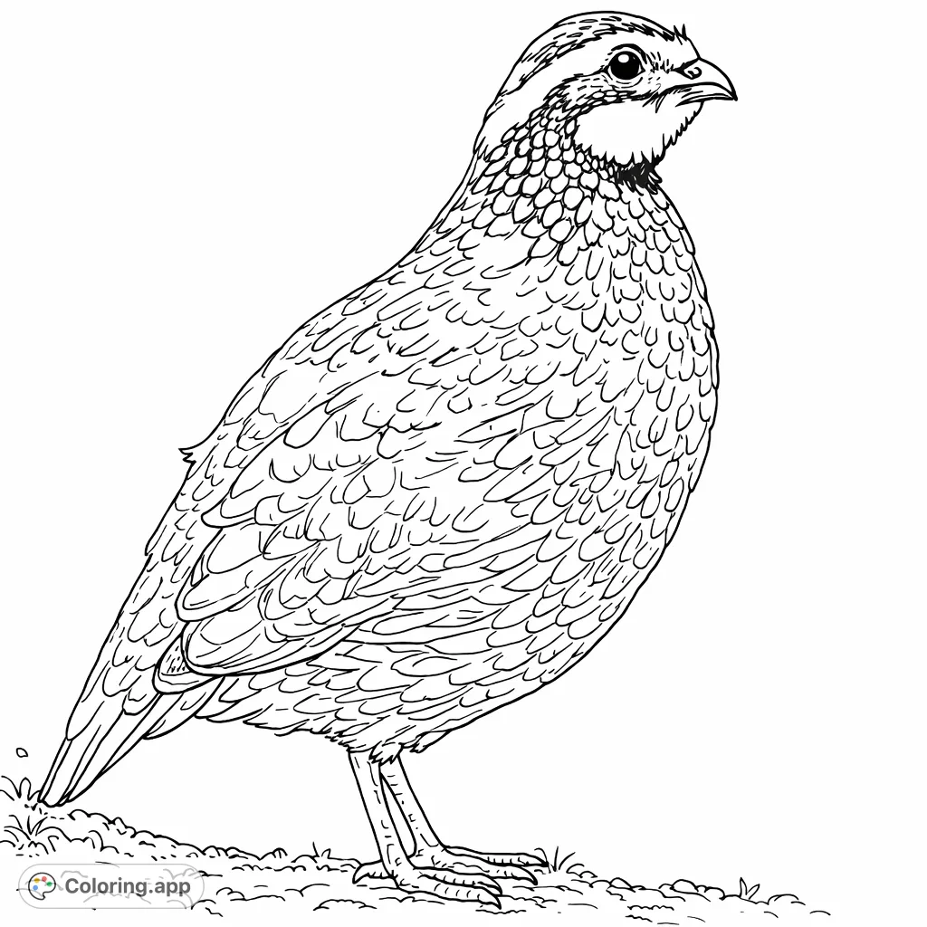 Discover the intricate patterns of a detailed quail, perfect for coloring enthusiasts. A captivating bird scene for all ages to enjoy and bring to life.