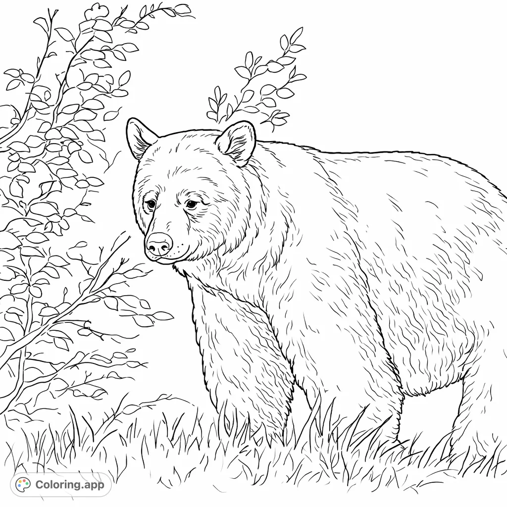 Capture the power of nature with this majestic bear coloring page. Intricate details of fur and forest await your creative touch.