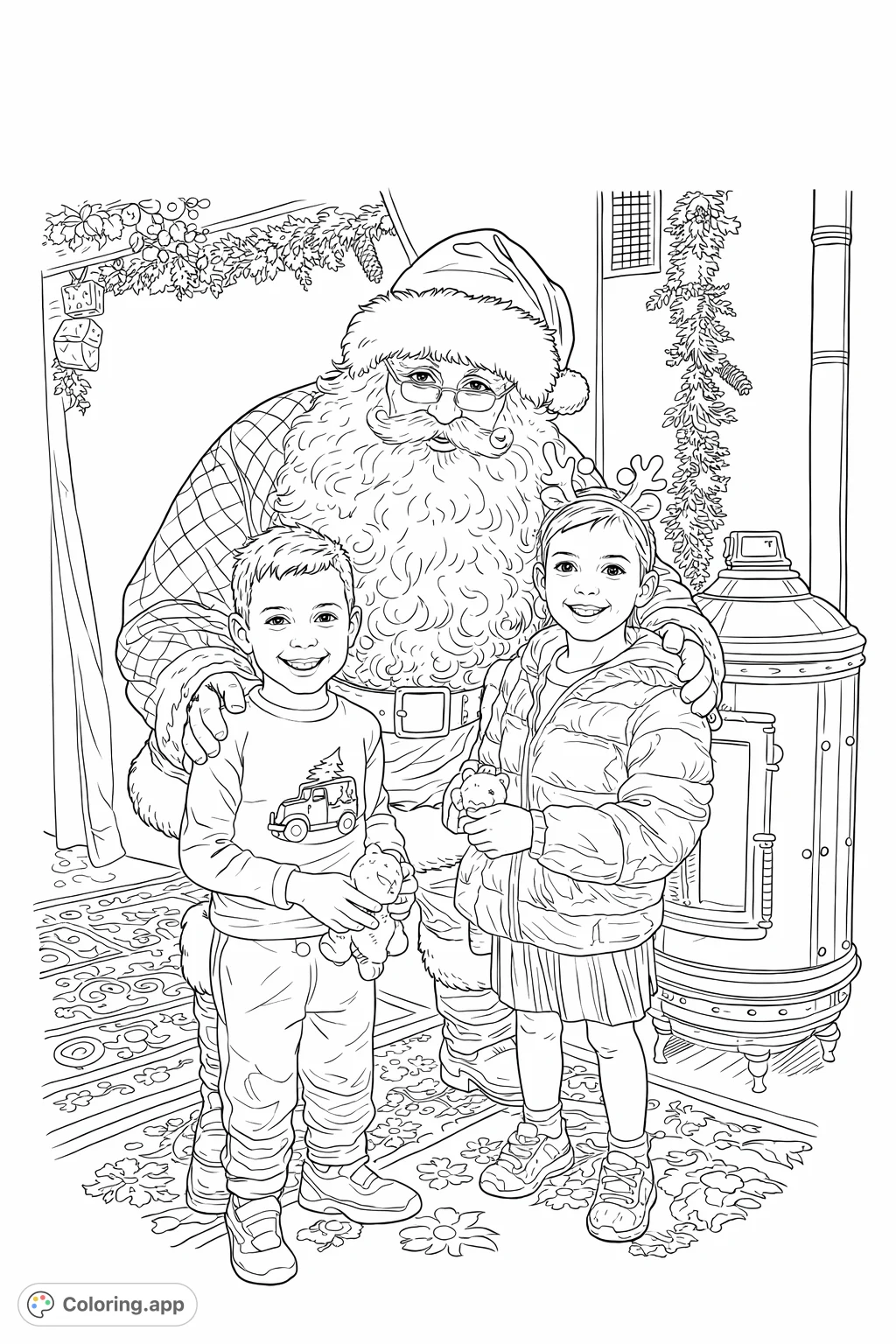 Jolly Santa with Happy Children Coloring app