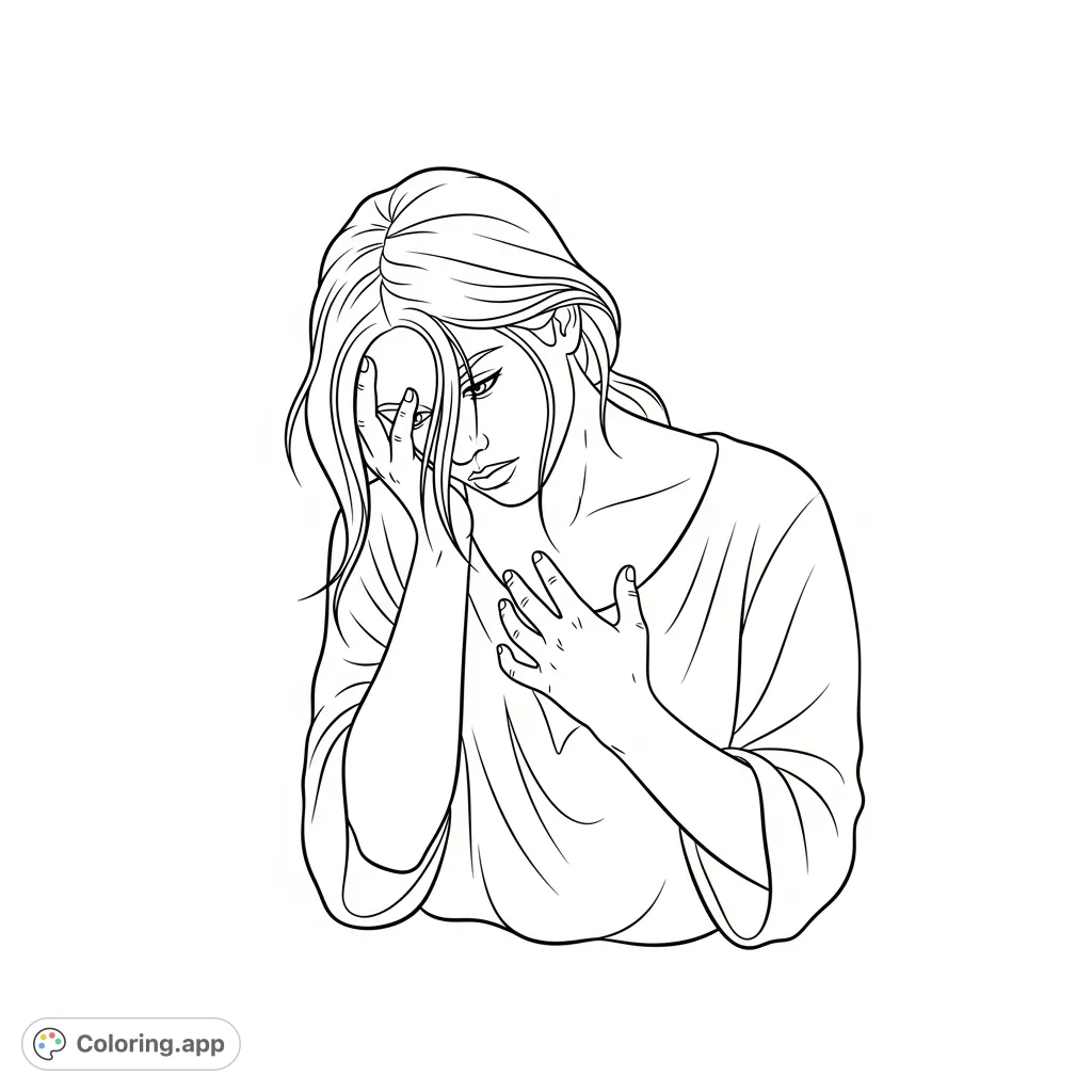 An poignant emotional drawing of a woman experiencing deep pain and vulnerability, feeling exposed and burdened by disappointment. A powerful image for introspection.