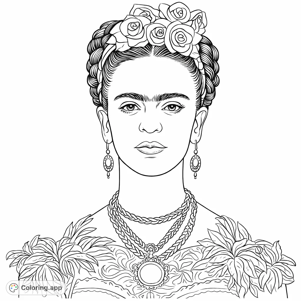 An iconic portrait of a woman with braided hair, adorned with roses and statement jewelry. A tribute to artistic expression and unique beauty, ready for your creative touch.