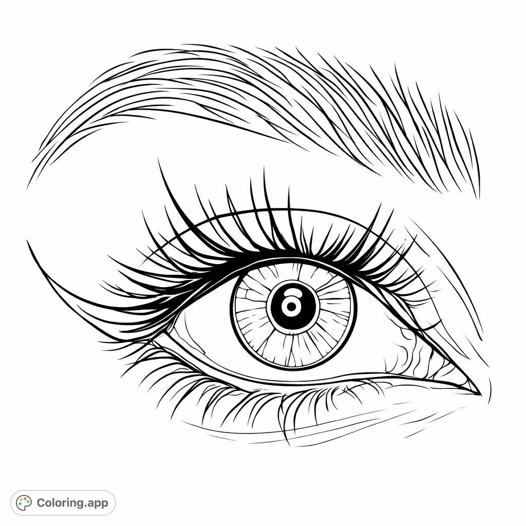 Unleash your creativity with this detailed eye makeup coloring page. Explore intricate lashes, expressive brows, and vibrant lid contours.