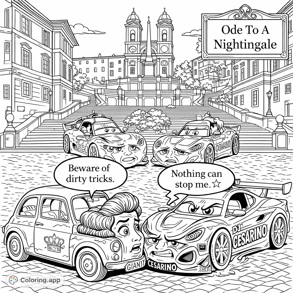 Animated Cars at Grand Stairs - Coloring.app