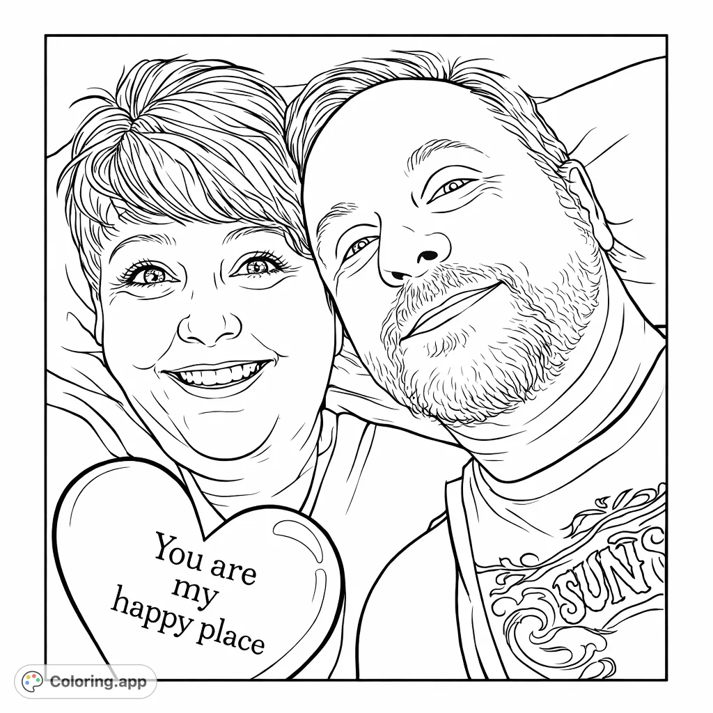 A heartwarming portrait of a happy couple, with a special message on a prominent heart shape, perfect for celebrating love and connection.