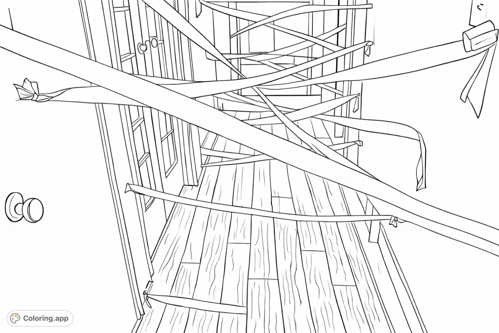 Navigate a lively hallway filled with crisscrossing streamers, creating a fun maze. Perfect for adding vibrant hues and imaginative designs.